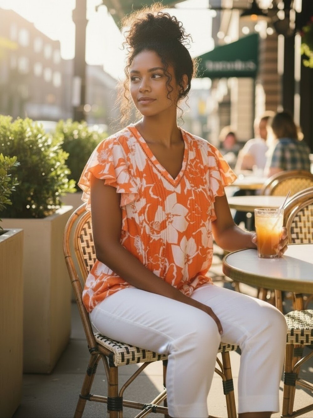 Sonoma, Floral Blouse Orange with white size 3x